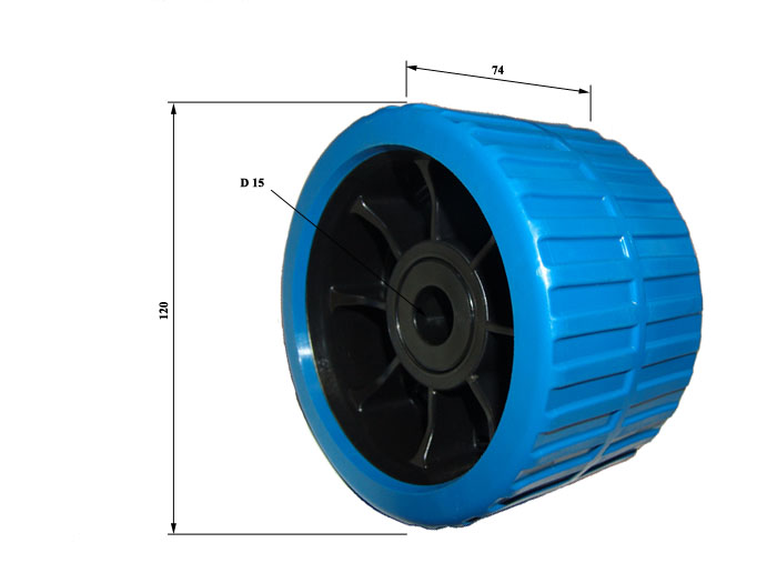Rueda lateral azul 120 x 74 Varilla m15 REF 580001