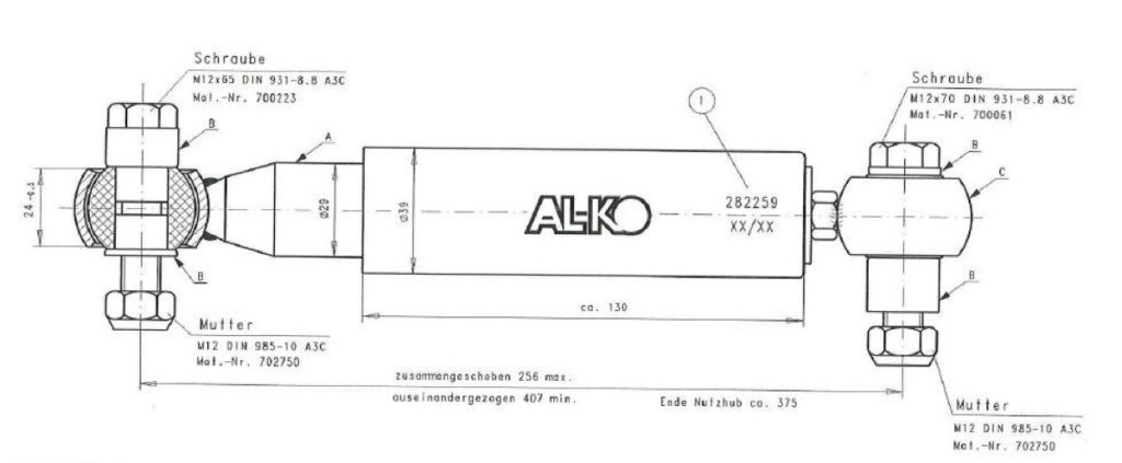 Amortiguador para eje de raqueta 1500 kg negro Alko Ref 660026