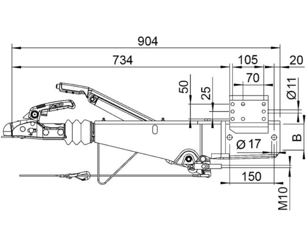 Enganche C/F Recto de 2600 KG. Cuadrado.100 mm AL-KO. Ref 690066
